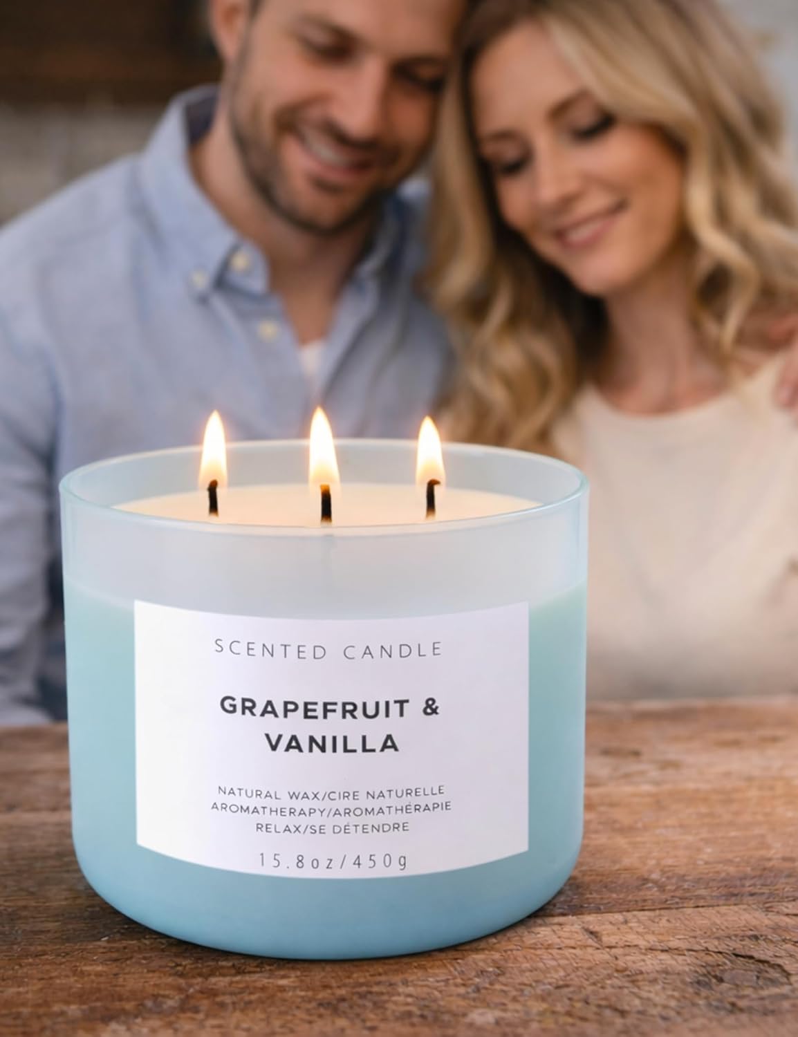 Grapefruit Vanilla 3-Wick Soy Candle | 15.8 oz Large Scented Candle for Home | Clean Burn Long Lasting | Citrus Vanilla Floral Scent | Gift Ready