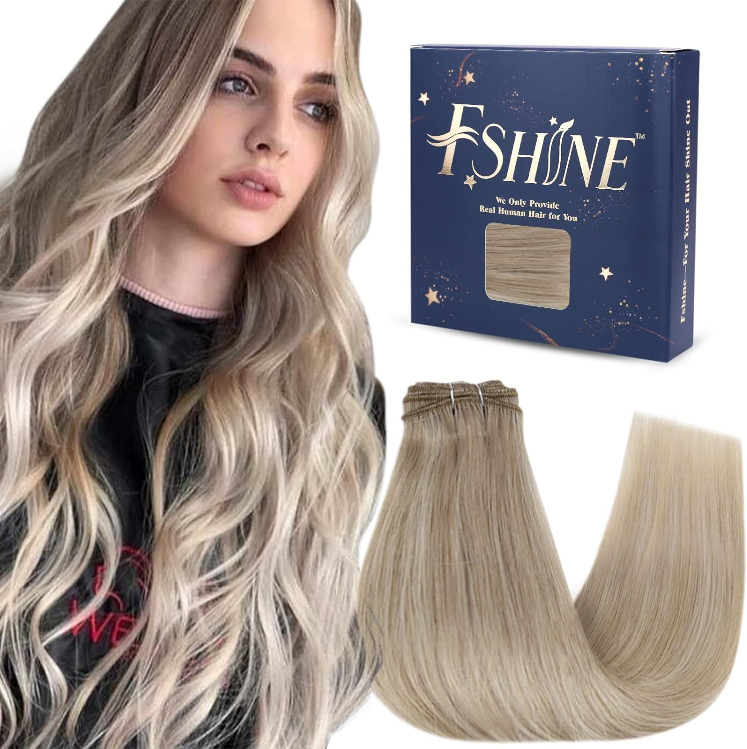 Fshine Extension Capelli Veri Matassa Highlight Biondo Cenere Con Biondo Candido Extension Tessitura Capelli Umani Veri 60cm Extension Capelli Remy Matassa 100g Extension Cucite #18P613