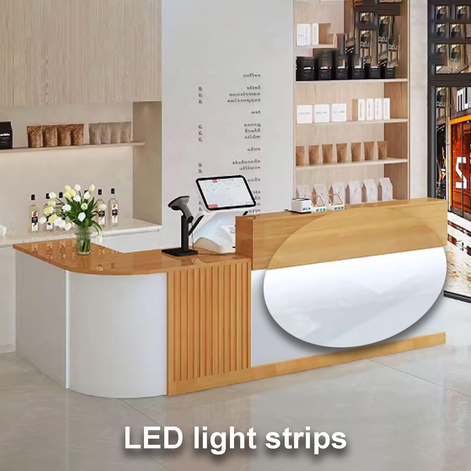 Escritorio moderno con cajones, vestíbulo y mesa de oficina en blanco y marrón, 140 cm, material de madera, diseño contemporáneo para uso empresarial