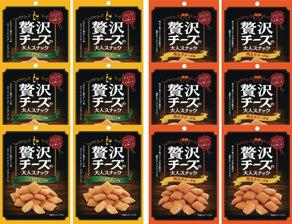 (Amazon.co.jp Exclusive) Luxury Cheese Adult Snack Set (Special Cheese Flavor, 1.2 oz (35 g), Mentaiko Cheese Flavor, 1.2 oz (35 g), 6 Each 12 Pieces)