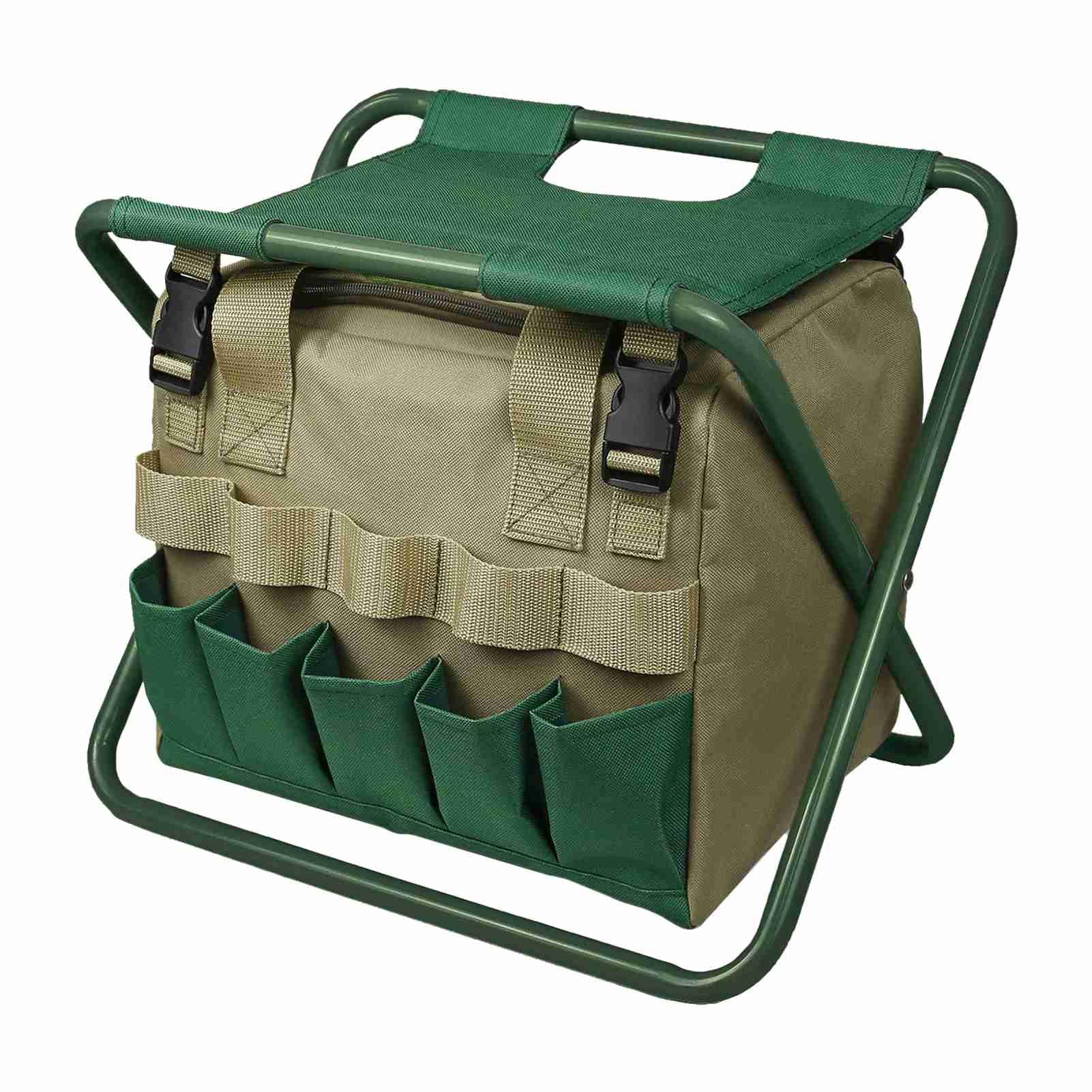 Gartenwerkzeug-Set-Organizer. Hochwertige Garten-Tragetasche mit Klapphocker für Gartenbegeisterte (Grün)