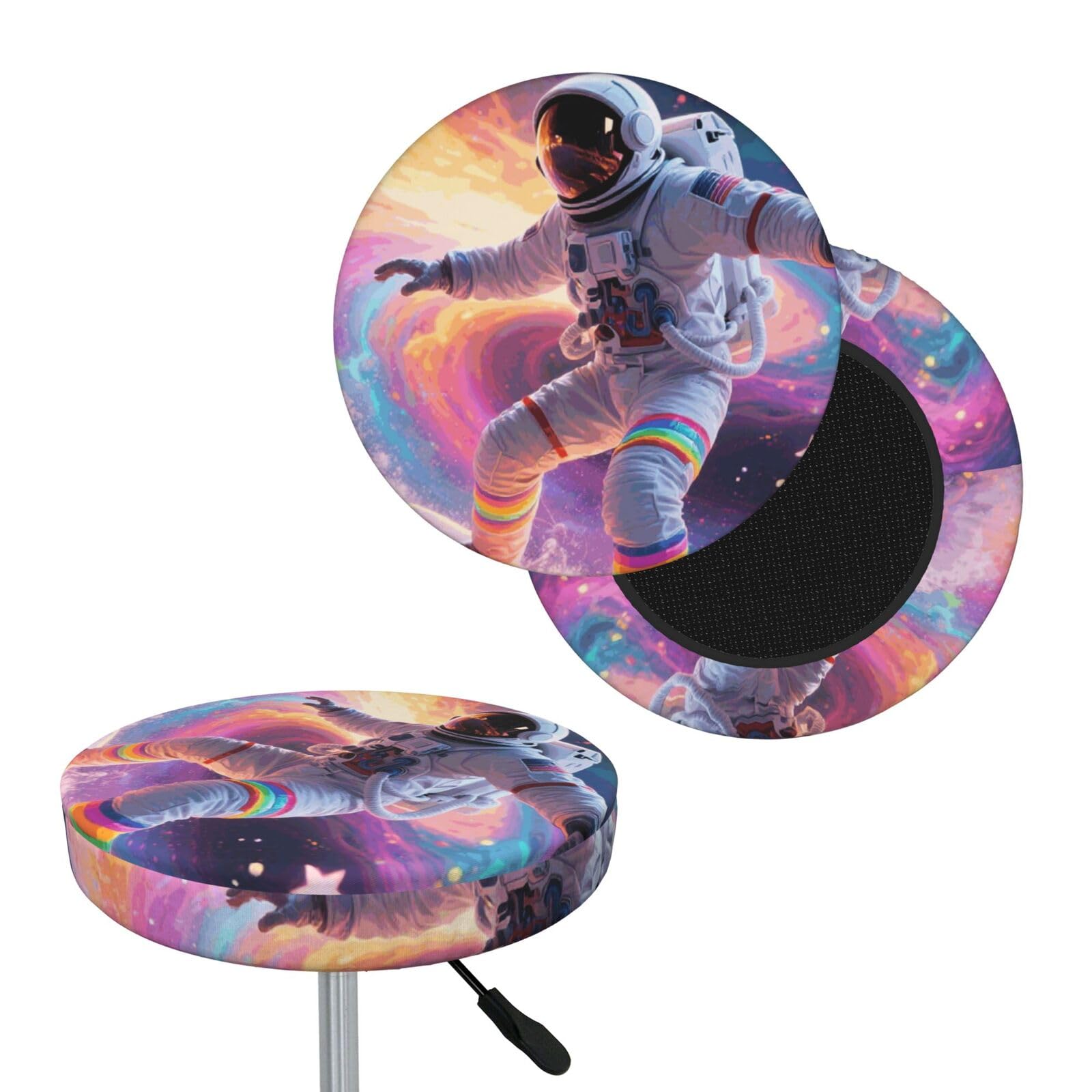 FekiLoot Colorful Astronaut Surfing in Galaxy Round Bar Stool Covers Stretch Washable Bar Stool Covers Dustproof Slipcover Bar Chair Covers with Elastic Band for Bar Kitchen Living Room Decor 14 Inch