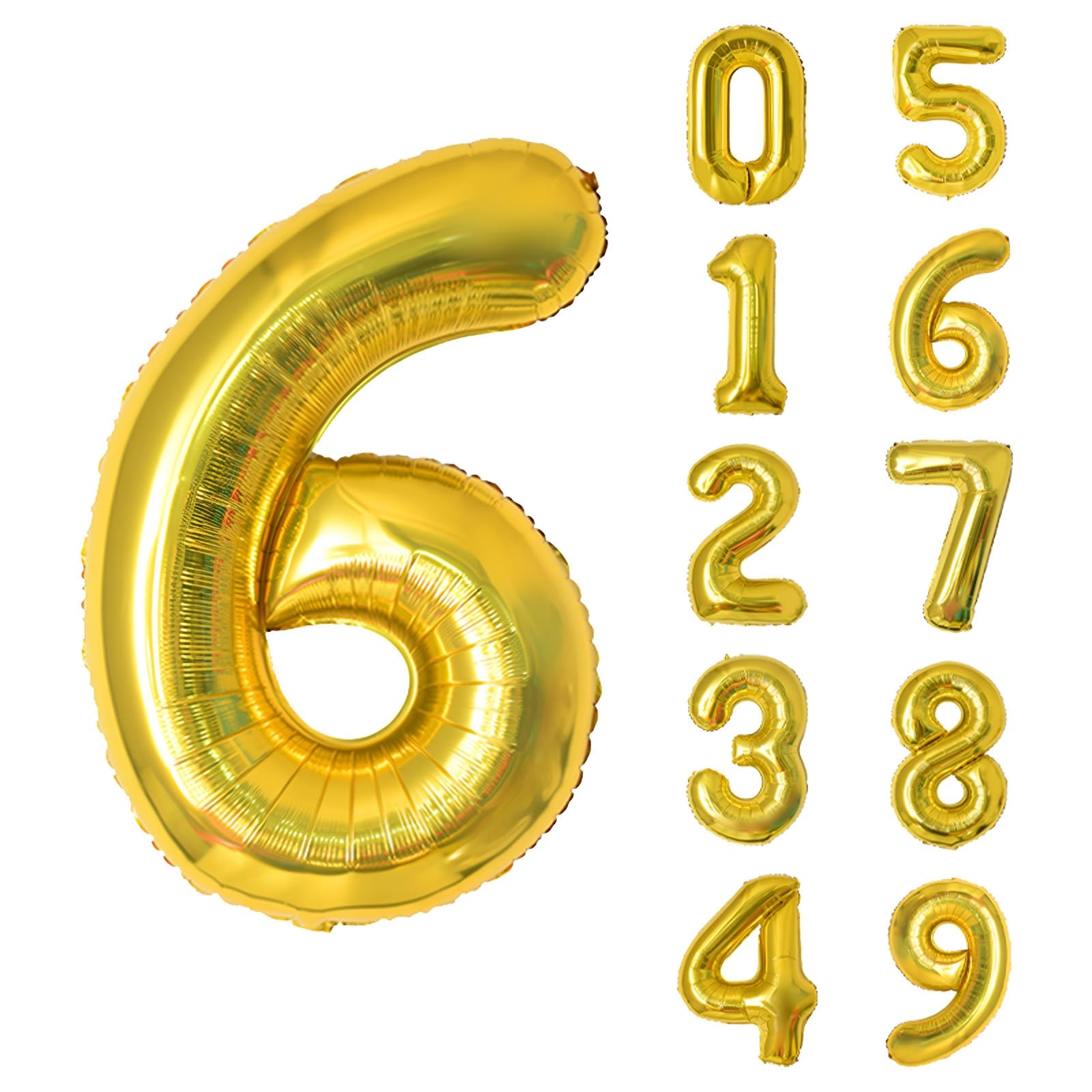 40 Inch Giant Gold Number 6 Balloon, Helium Mylar Foil Number Balloons for Birthday Party,6nd Birthday Decorations for Kids, Anniversary Party