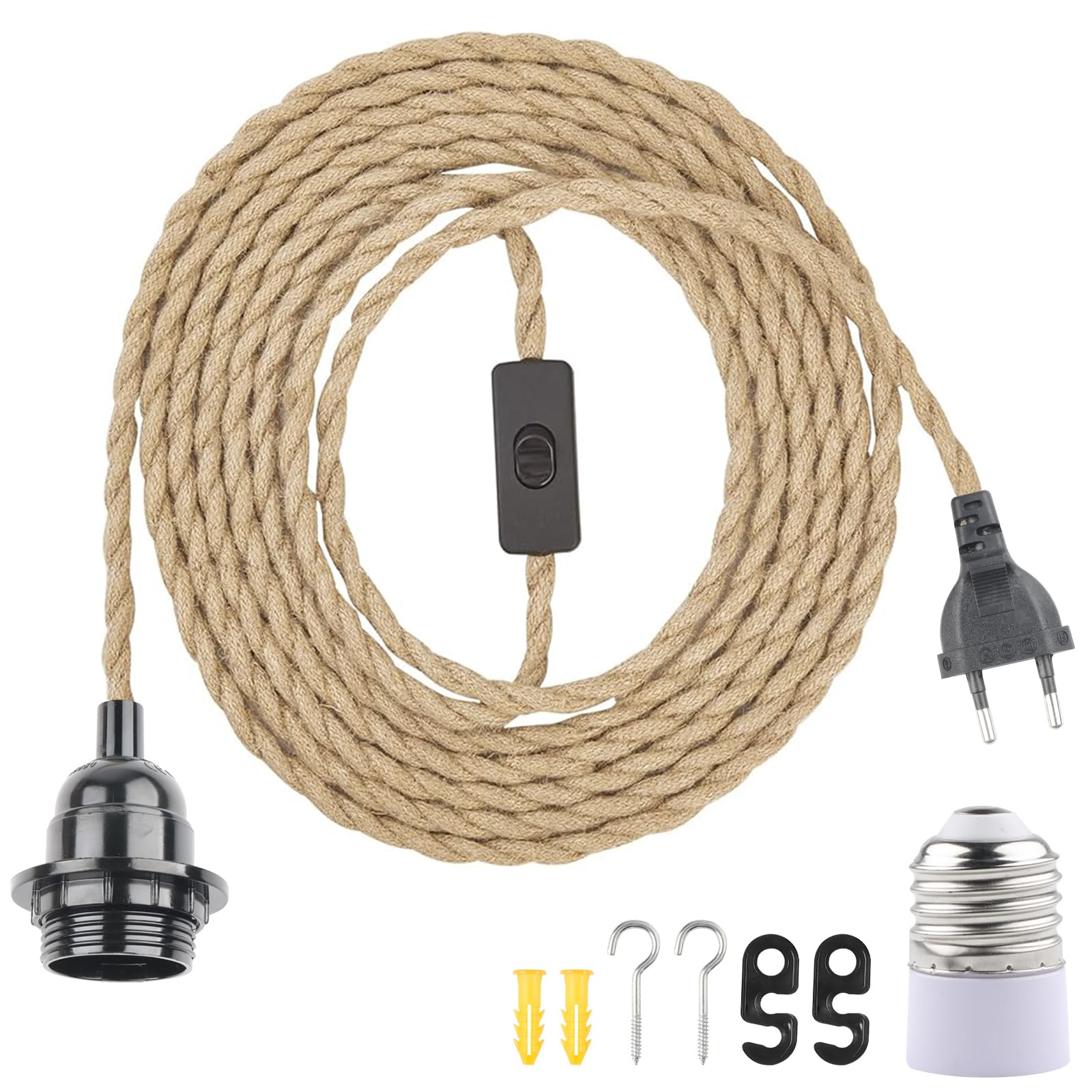 Portalampada E27 con Spina Interruttore Cavo 4,5m | Portalampada E27 con interruttore e spina, cavo 4,5m per lampade sospese DIY ideale per cucina garage bar e soffitta