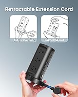 Vista 4 de 115W USB Charging Station, Surge Protector Power Strip Tower, 9 AC Outlets with 8 USB Ports(4 USB-C), 6Ft Flat Plug Retractable Extension Cord, for
