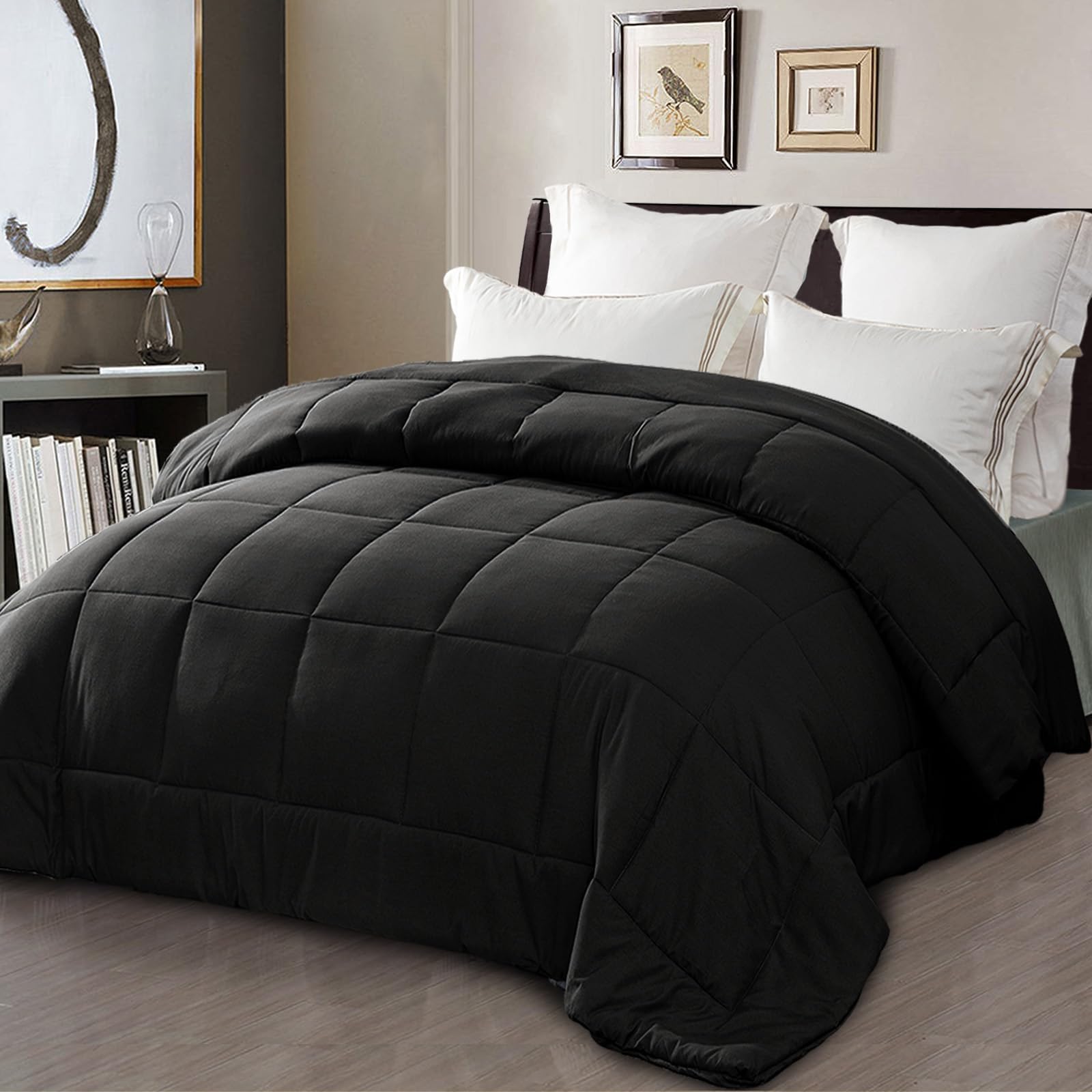 Exclusivo Mezcla 7.5 Tog King Size Down Alternative Duvet Quilted Duvet for All Seasons - Breathable, Lightweight and Machine Washable (240x220 CM, Black)