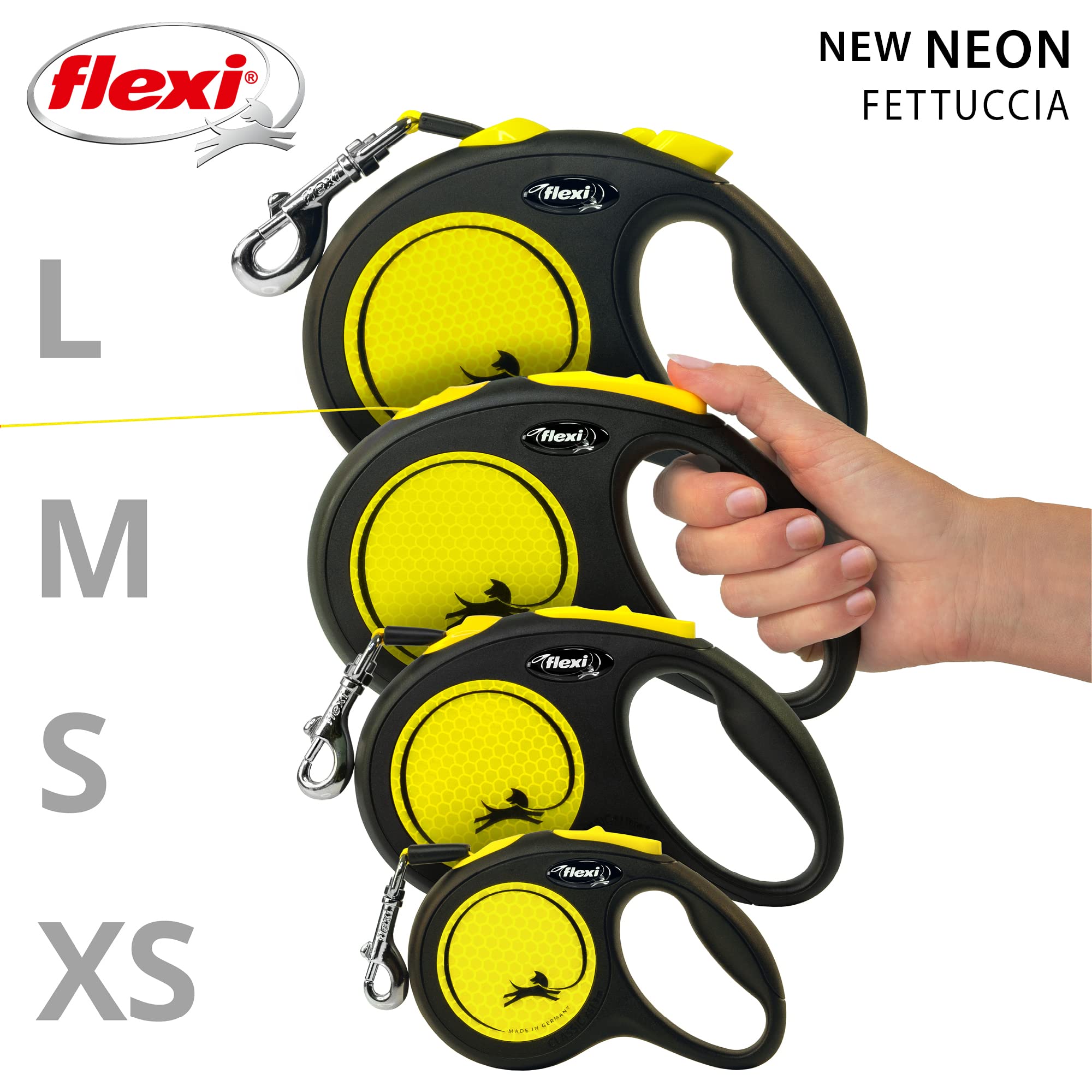Croci Flexi New Neon Tape, Guinzaglio per cani allungabile riflettente, taglia L fino a 50 kg, lunghezza 5 Metri, Nero e giallo