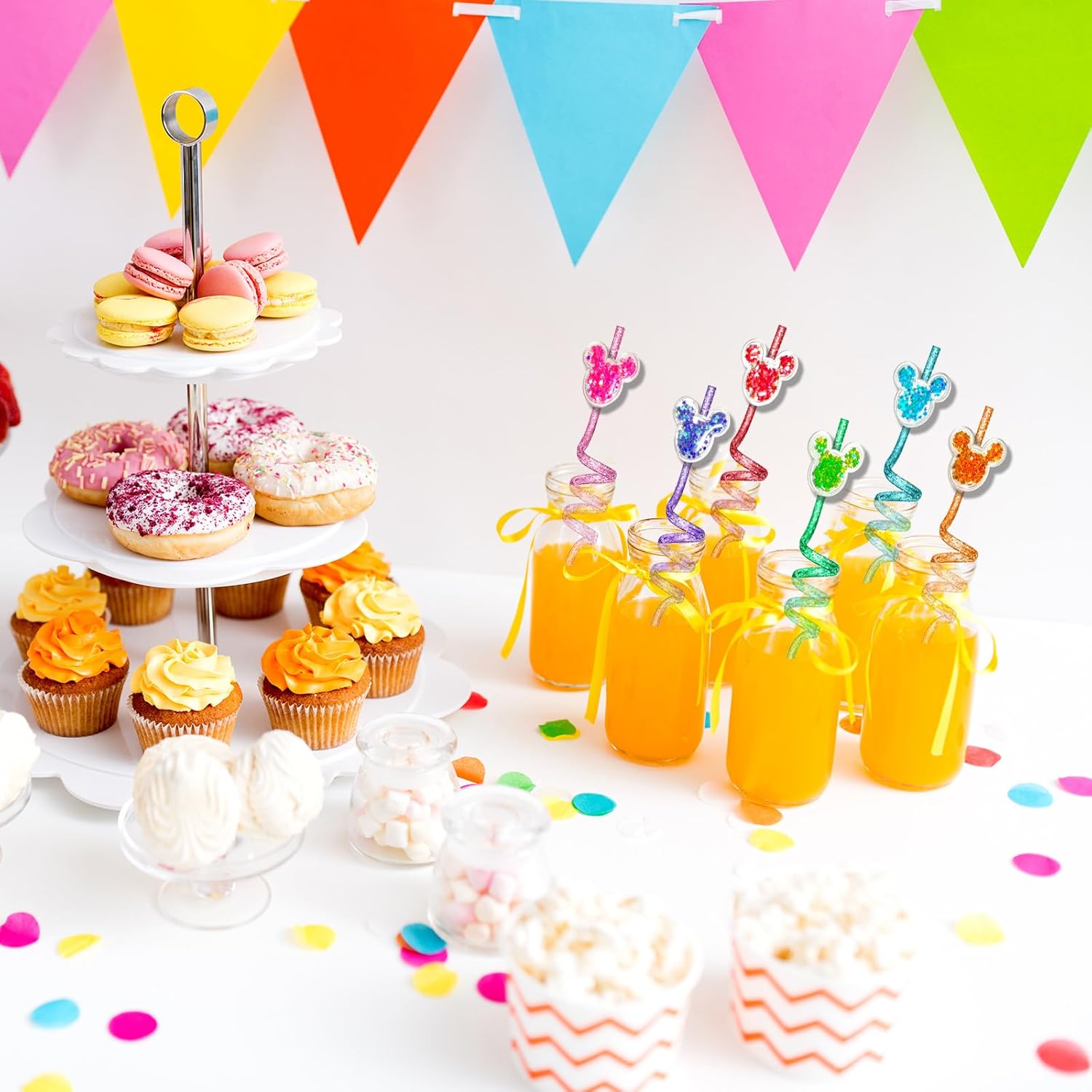 Mouse Party Favors 24Pcs Glitter Mouse Ear Straws Glitter Drinking Straws Goodie Gifts for Birthday Party Supplies Decorations with 2 Clean Brushes - Image 6