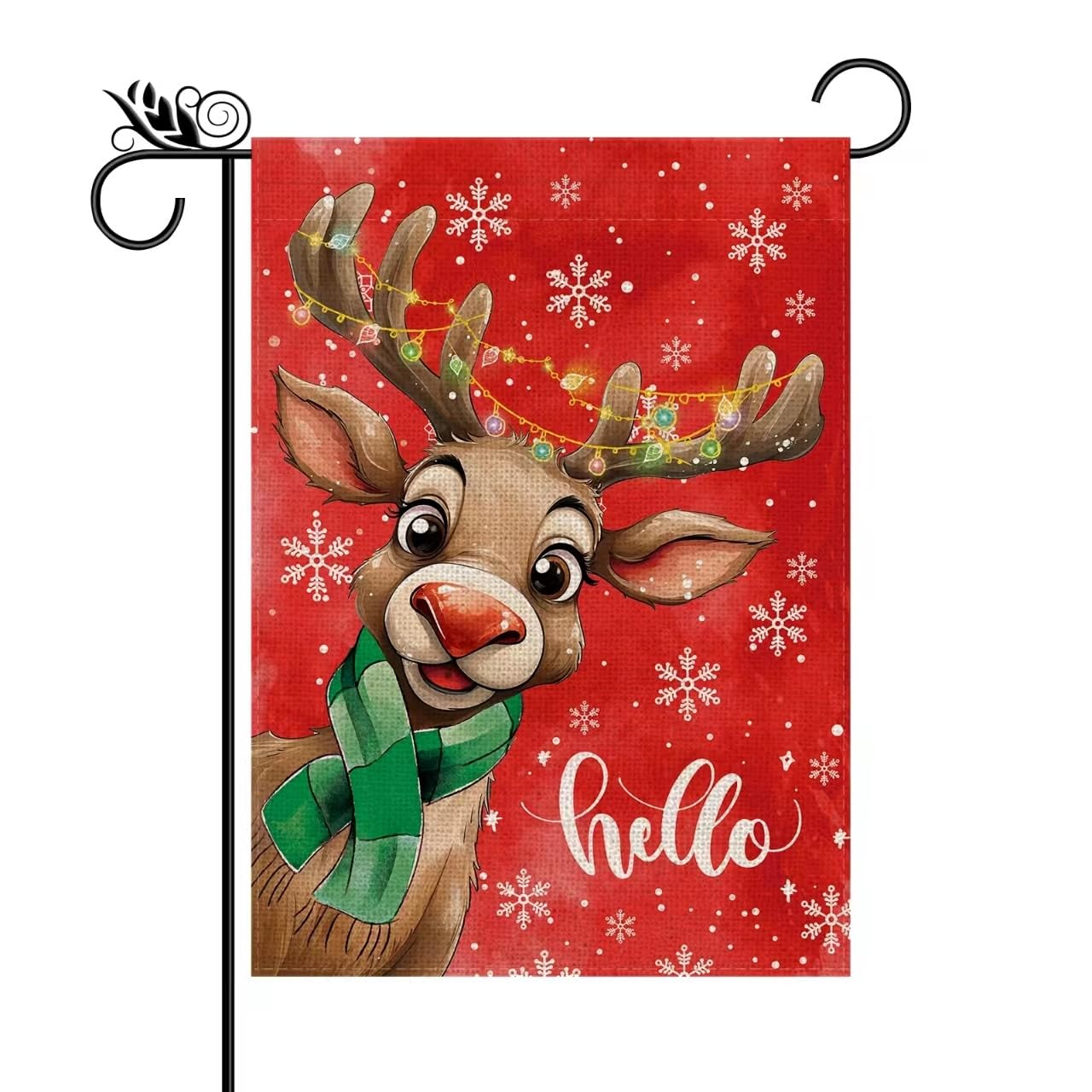 Christmas Garden Flag Hello Deer Double Sided Burlap Vertical Xmas Snowflake Winter Holiday Decorations Yard Lawn Outdoor Decor 12.5 x 18 Inch