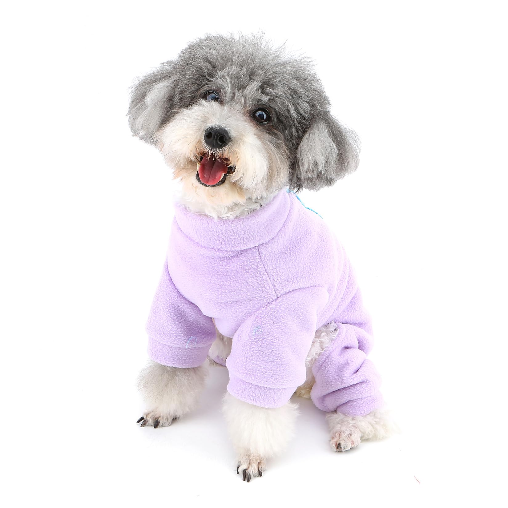 Pijamas de Forro Polar para Perros pequeños, Mono de Cachorro con Anillo en D y Letra Impresa, Suave Jersey de Cuatro Patas Pjs Acogedor Invierno otoño Ropa de Dormir para Mascotas Chihuahua Yorkie