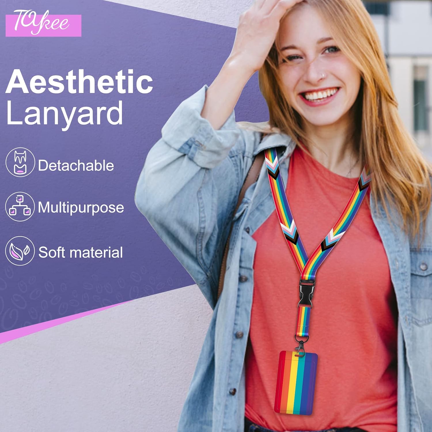 ID Badge Holder with Lanyard and Retractable Badge Reel Clip, Rainbow LGBTQ Pride Card Name Tag Lanyard Vertical ID Protector Bage Clips for Nurse Nursing Doctor Teacher Student - Image 2