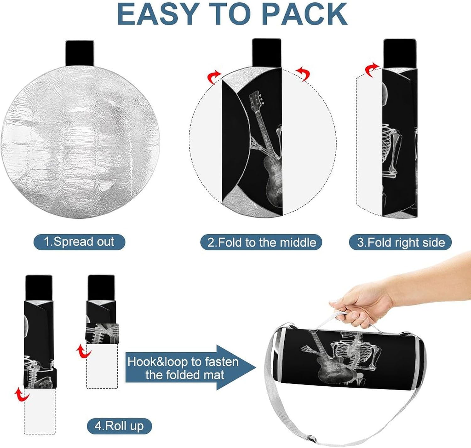 Abstract X-ray Skull Skeleton Playing Guitar Picnic Mat Lightweight Waterproof Picnic Blankets Extra Large Picnic Outdoor Blankets Foldable Sandproof Beach Blanket for Park Beach Camping Courtyard 58.