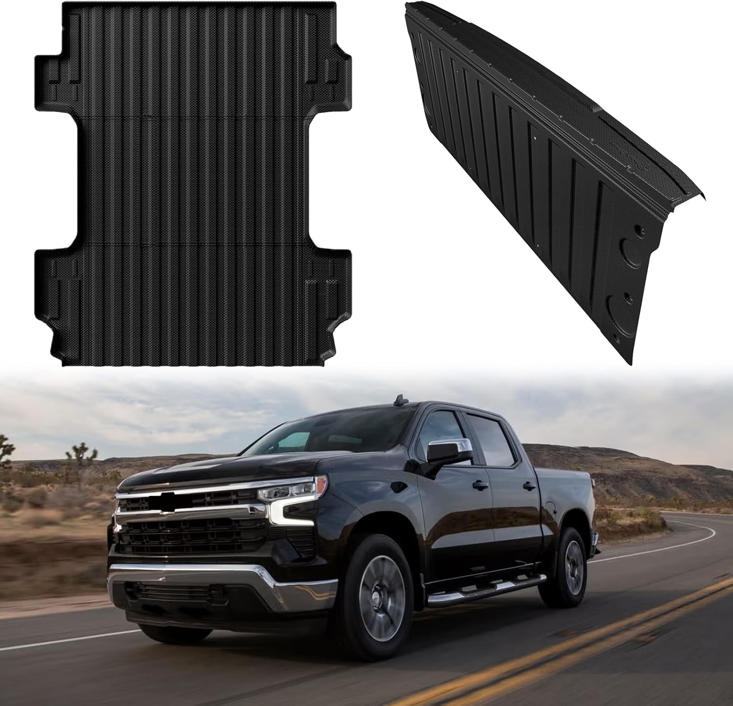 TripleAliners Truck Bed Mat & Tailgate Mat for 2019–2026 Chevy Silverado/GMC Sierra 1500 — 6.6FT Heavy-Duty TPE Bed Liner with Standard Tailgate Cap, Full-Coverage All-Weather Protection