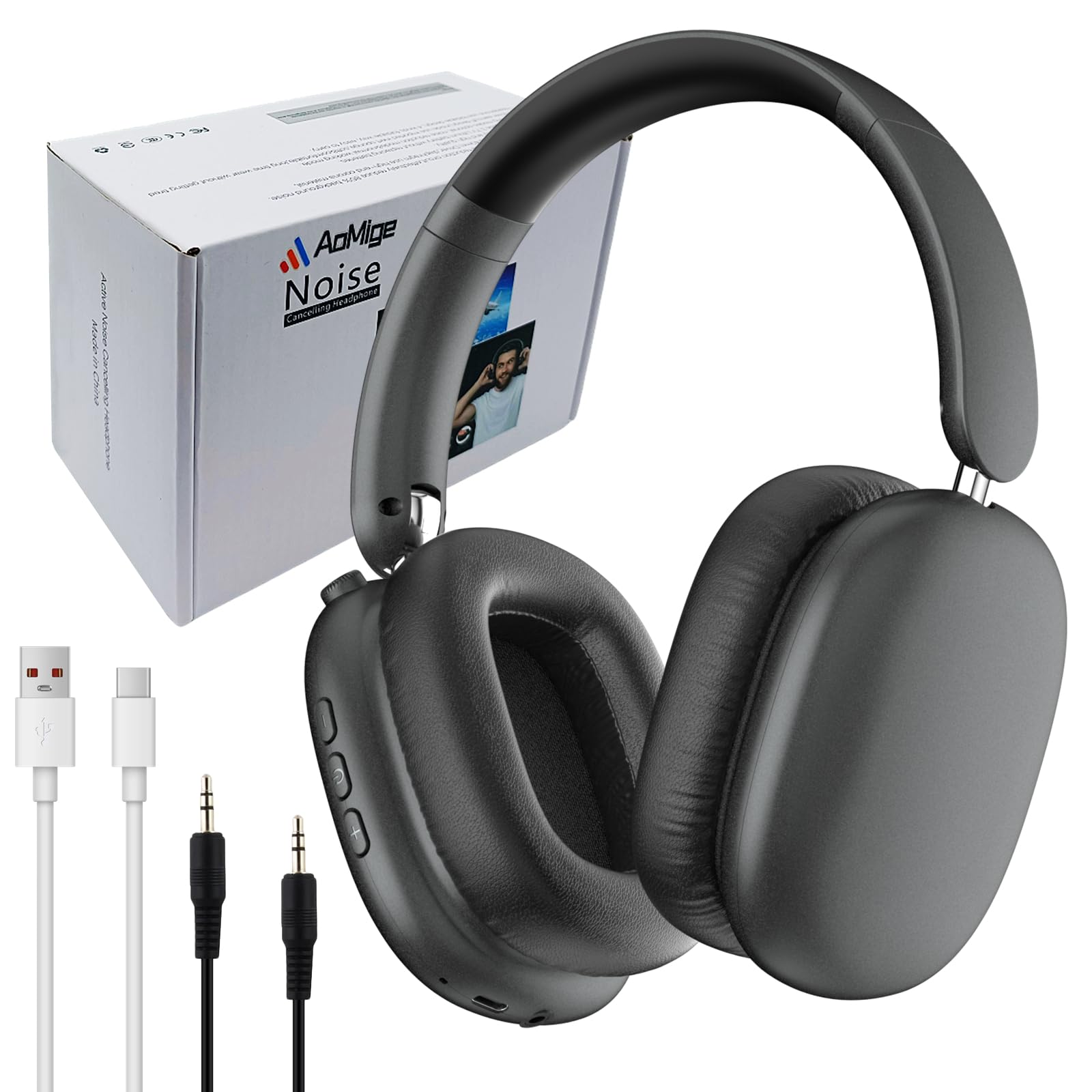 2.4GHz Wireless Adjustable Over-Ear Foldable Headphones-Multiple Modes,5.4 Bluetooth,ANC Active Noise Cancelling,Hi-Res Stereo Sound,40H Playtime Volume Controllable Headphon (Space Grey)