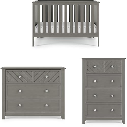 Child Craft Atwood Crib, Dresser and Chest Nursery Set, 3-Piece, Includes 3-in-1 Convertible Crib, Dresser and Chest, Grows with Your Baby (Lunar Gray)