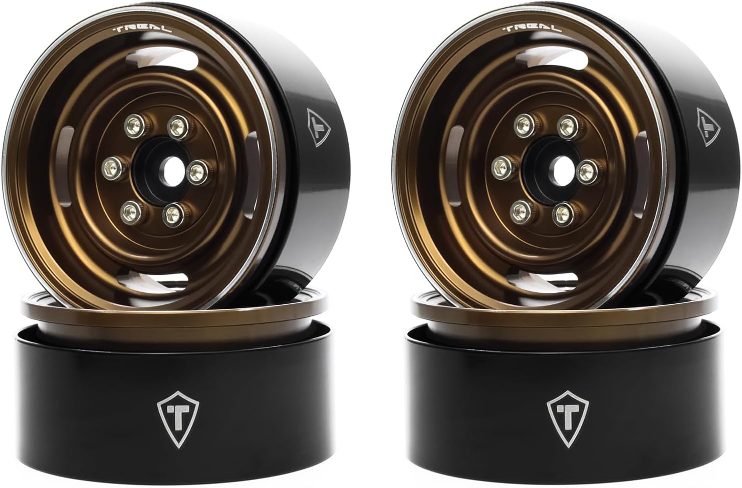 TREAL 1.9 Beadlock Wheel Rims Heavy Duty Vintage Style CNC 1.9 Inch Wheels(4P) for 1:10 RC Crawler TRX-4 SCX10 III SCX10 PRO SCX10 II -Type P(Bronze)