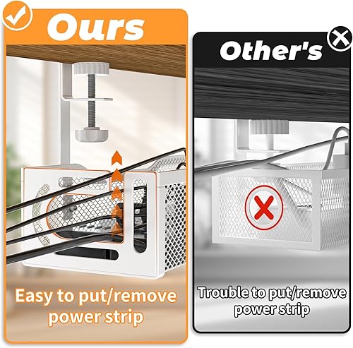 Miniatura 3 de Bandeja de organización de cables para debajo del escritorio, organizador de cables de escritorio de acero sin taladro, bandeja de gestión de cables