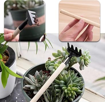 3PCS Non-Slip Miniature Planting Tools Convenient Portable Garden Hand Tools Kit Smooth Wooden Plant Shovel Rake for Houseplant Growing
