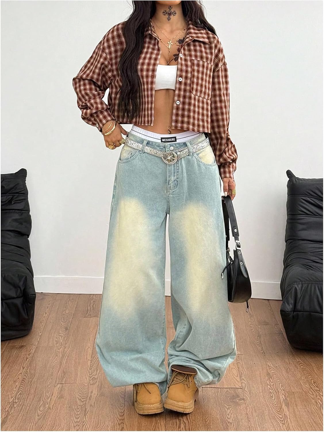 SweatyRocks Women's Long Sleeve Button Down Cropped Plaid Shirts Lightweight Crop Top Blouse - Image 5