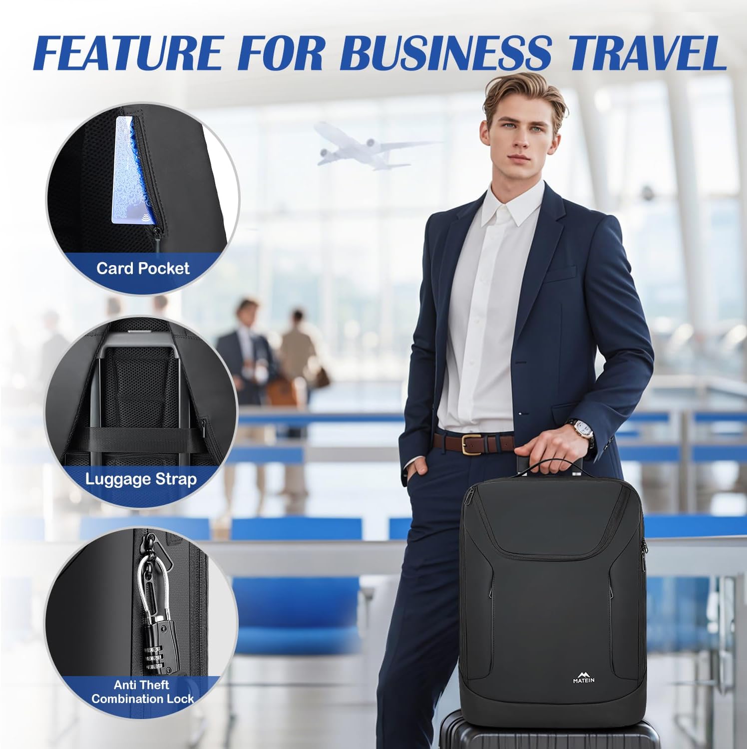 MATEIN Waterproof Laptop Backpack for Men Work, Anti Theft 17 Inch Business Backpack with Lock, Large TSA Tech Backpacks College Computer Back Pack Office Travel, Black