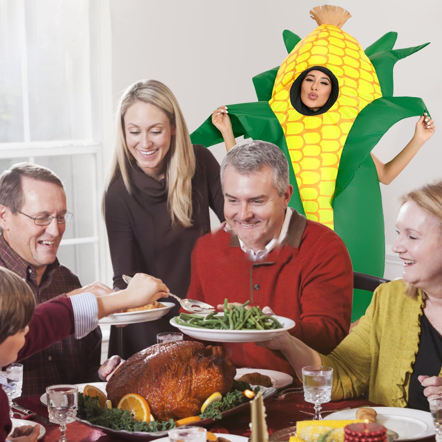 Spinosaurus Thanksgiving Inflatable Corn Costume for Adult Inflatable Food Costumes Halloween Funny Blow Up Costume Inflatable Suit for Men Women