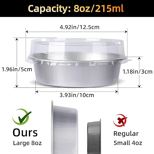 Vista 55 de Beasea Latas desechables para tartas de 4 pulgadas, paquete de 50 mini sartenes con tapas, molde de aluminio dorado de 8 onzas, moldes para tartas
