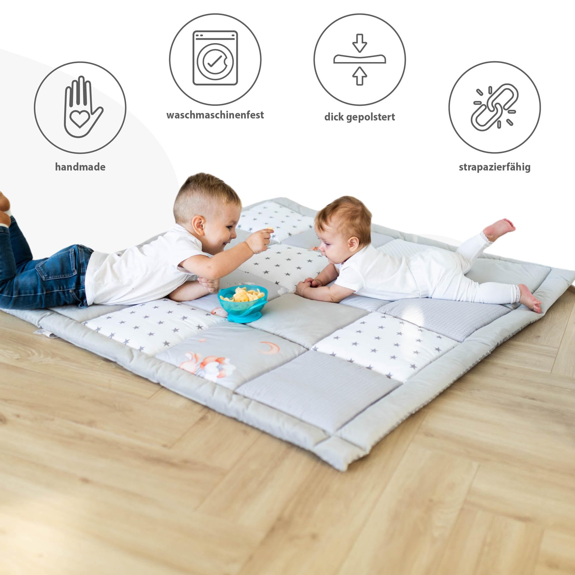 Tappeto gioco bambini per gattonamento 70x70 cm - Patchwork tappetino neonato cameretta bambina e bambino tappeti stanza per gattonare bimbi Coniglio