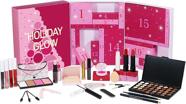 Makeup Advent Calendar 2025, 24 Day Christmas Countdown Surprises Calendar Make up Gift Kit For Girls Teens Women, Holiday Glow Beauty Full Makeup Set Style C