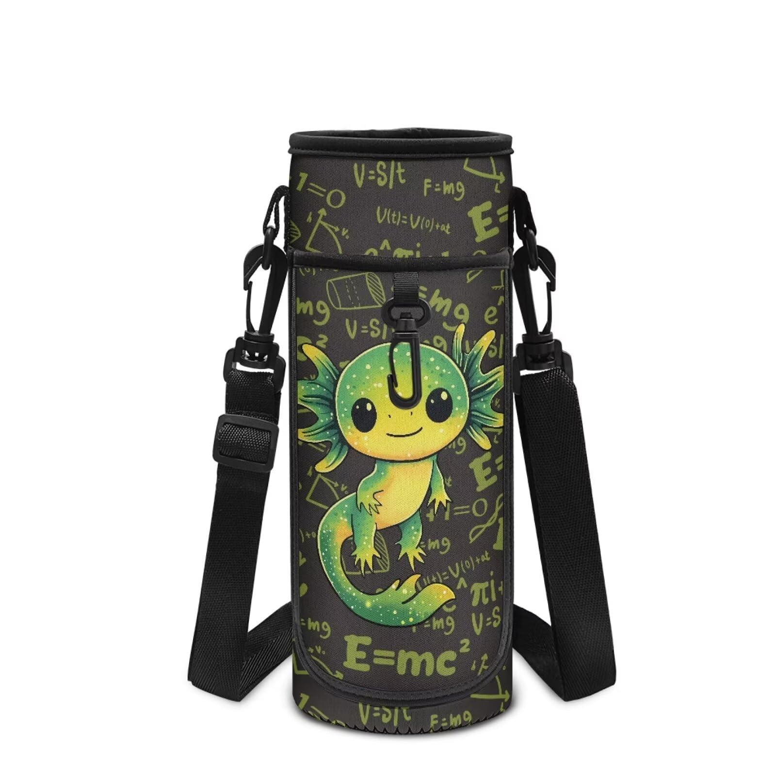 Showudesigns Green Axolotl Water Bottle Carrier Kids Girls Bottles Holder with Strap Cute Sling Bag Water Bottle Sleeve 500ml 750ml 1L Bottles Case Cover for Walking