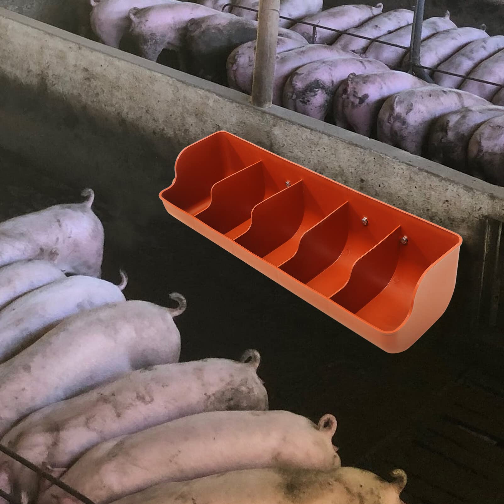 Happyyami Kaninchentränke Schweine Futterkrippe Futtertrog Futterspender Futterschale Futterautomat Futterbehälter Langtrog für Kälber Schafe Hühner Ente Ziege Schweine Vieh Orange