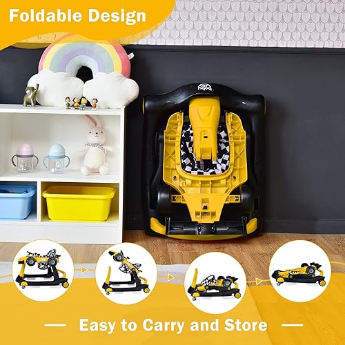 Miniatura 15 de BABY JOY Andador de bebé 4 en 1, caminador de actividad plegable con altura y velocidad ajustables, música, luces, antivuelco, andador de empuje
