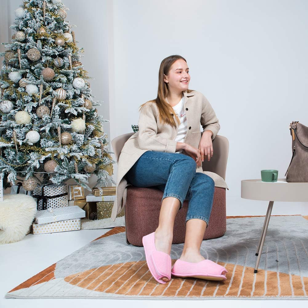 Git-up Women Diabetic Slippers/W Arthritis Edema Adjustable Closure Memory Foam House Shoes Open Toe Extra Wide - Image 2