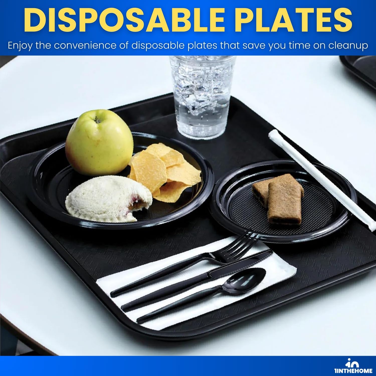 10 Inch Round Black Plastic Plates - Disposable, Pack of 125