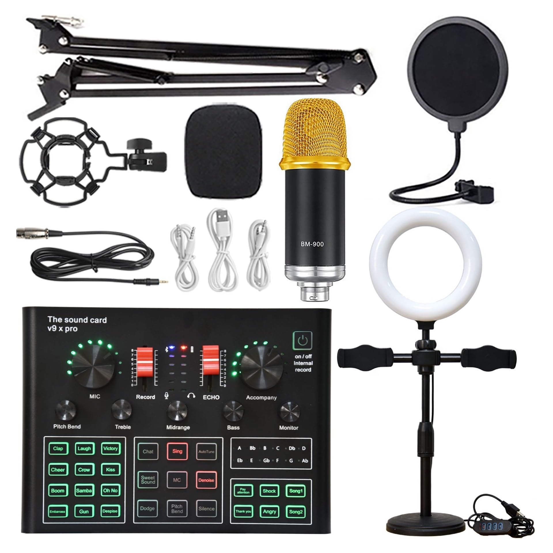 Podcast Equipment, Die Soundkarte kann an ein Headset-Mikrofon eines Computertelefons angeschlossen werden, um Live-Übertragungen und Gesang aufzunehmen(BM900 V9 Big)