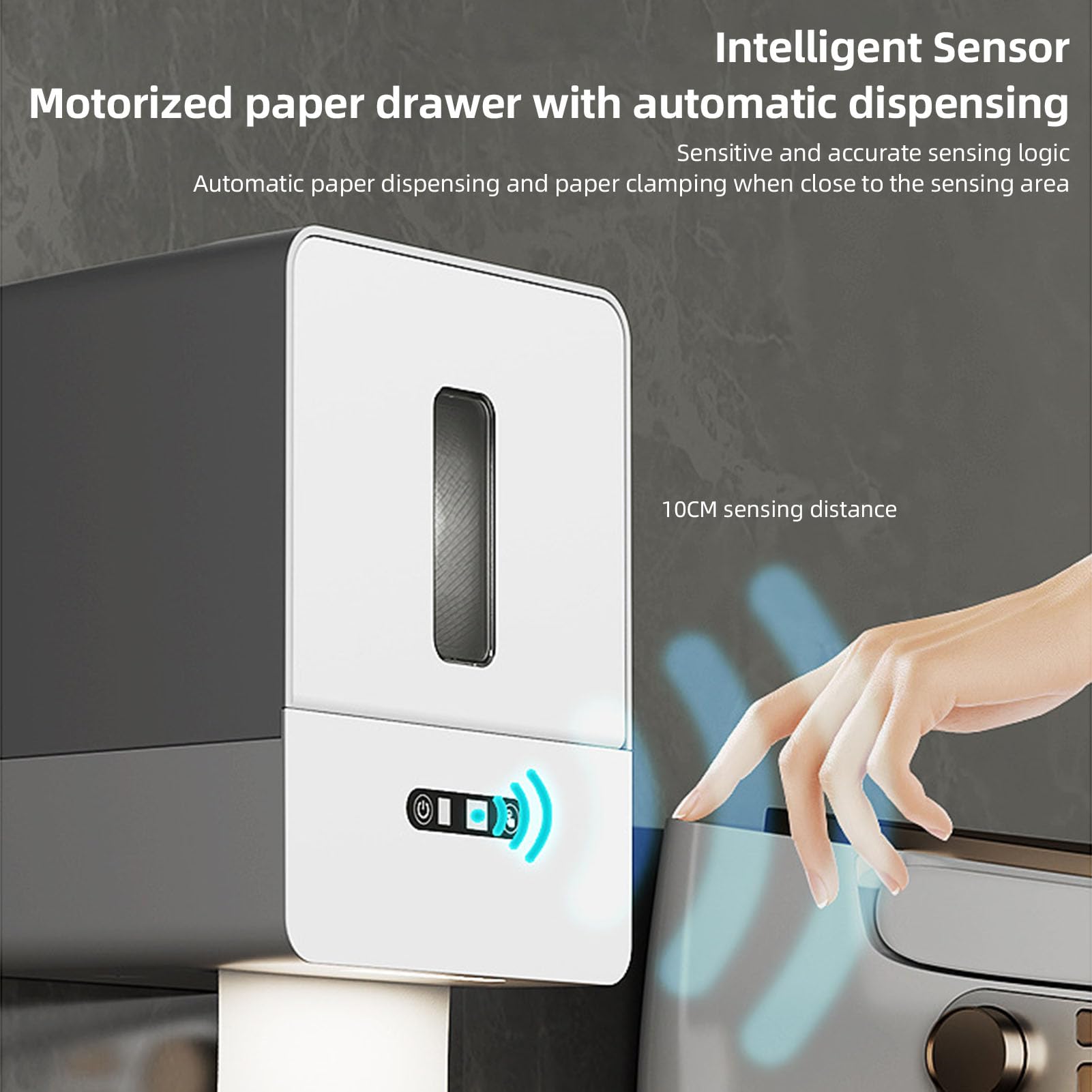 Automatic Paper Towel Dispenser, Wall Mount Touchless Smart Electric Roll Paper Towel with Night Light for Bathroom Kitchen and Hotel (Gray)