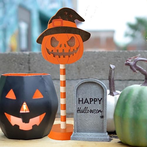 Miniatura 8 de Decoraciones de Halloween, 2 lámparas de calabaza iluminadas, para interiores y exteriores, luces decorativas de calabaza iluminadas, funciona con