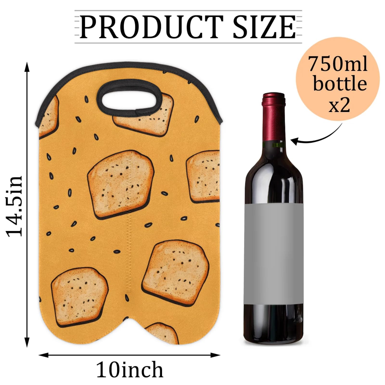 GzLeyigou 2 Bottles Bread Wine Bag Sleeve Totes Neoprene Protective Wine Carrier Bag for Wine,Water, Champagne, Beer, Baby Bottles,Gift 14.5 x 10 Inches