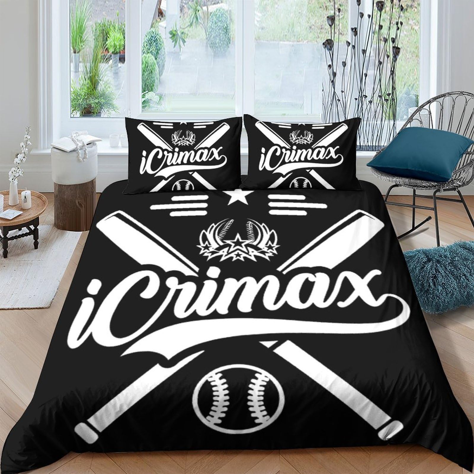 GPLZQXKJNH 3D Printed Baseball Bat Sports Duvet Cover Microfiber Black White Quilt Cover with 2 Pillowcases for Bedroom Home Single（135x200cm）