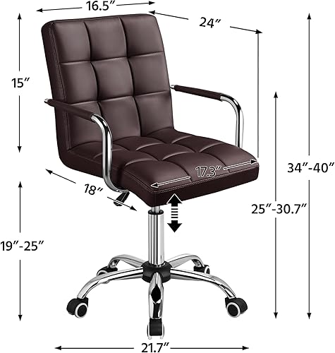 Miniatura 3 de Yaheetech Silla de Escritorio de Tareas de Cuero PU con Respaldo Medio, Silla Giratoria Moderna y Ajustable para Oficina en Casa con Ruedas Suaves,