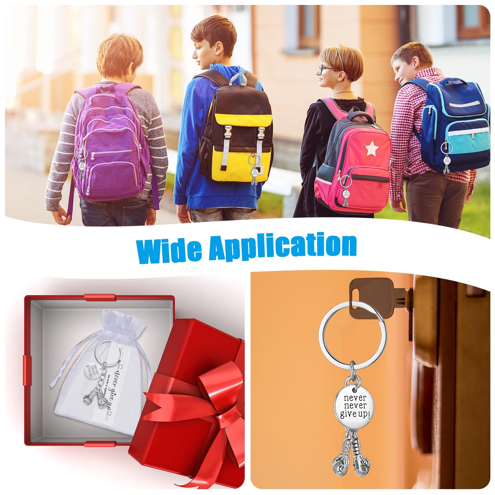 24 Pack Never Give up Keychains Inspirational Gift for Women Men Charm Keyring with Thank You Tag and Organza Bag