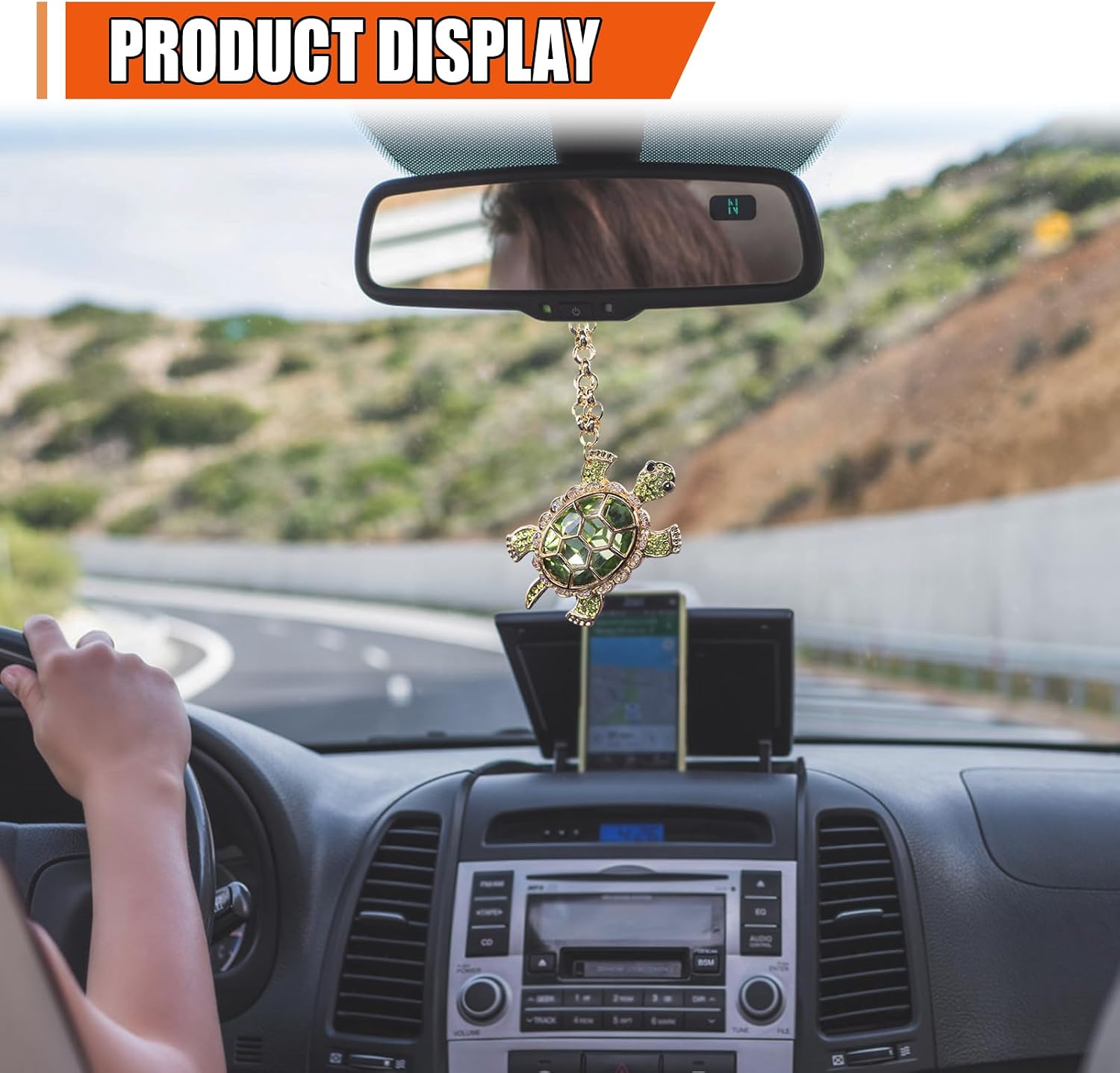 Bling Turtle Car Mirror Hanging Accessories, Crystal Diamond Car Rear View Mirror Charm, Cute Swinging Auto Hanging Ornament Pendant, Funny Automotive Interior Decoration Accessories (Green)
