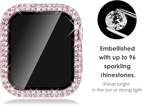 Miniatura 9 de NewWays Paquete de 2 fundas brillantes con protector de pantalla compatible con Apple Watch de 1.73 pulgadas SE 2022 Series 6 5 4, funda protectora