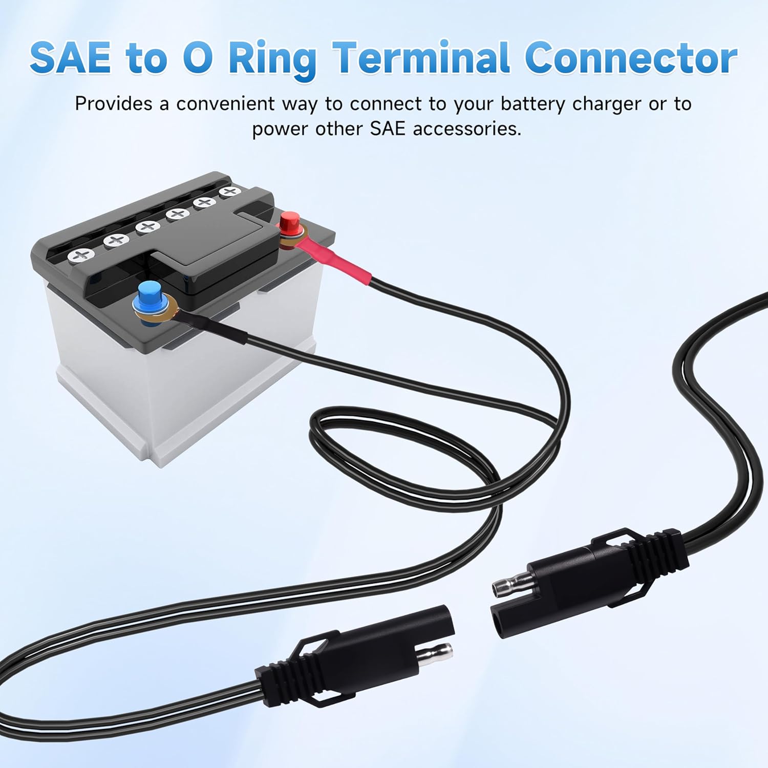 5FT 18AWG SAE Extension Cable, SAE Battery Charger Cord 18 AWG, 2 Pin Quick Disconnect SAE to O Ring Terminal Harness Extension Cord for Solar Batteries Cars Motorcycles, 6pcs