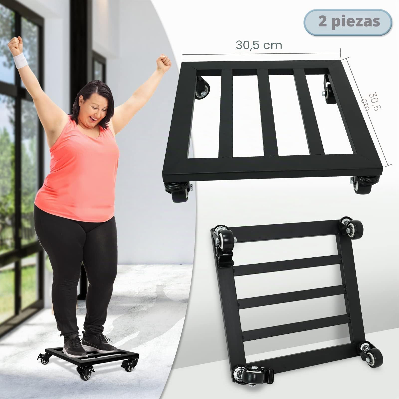 SPEETH - 2 Plataformas con Ruedas para Plantas, 30 cm, metálicas, cuadradas, Ruedas con Bloqueo, Muy Resistentes, Interior y Exterior, Negro.