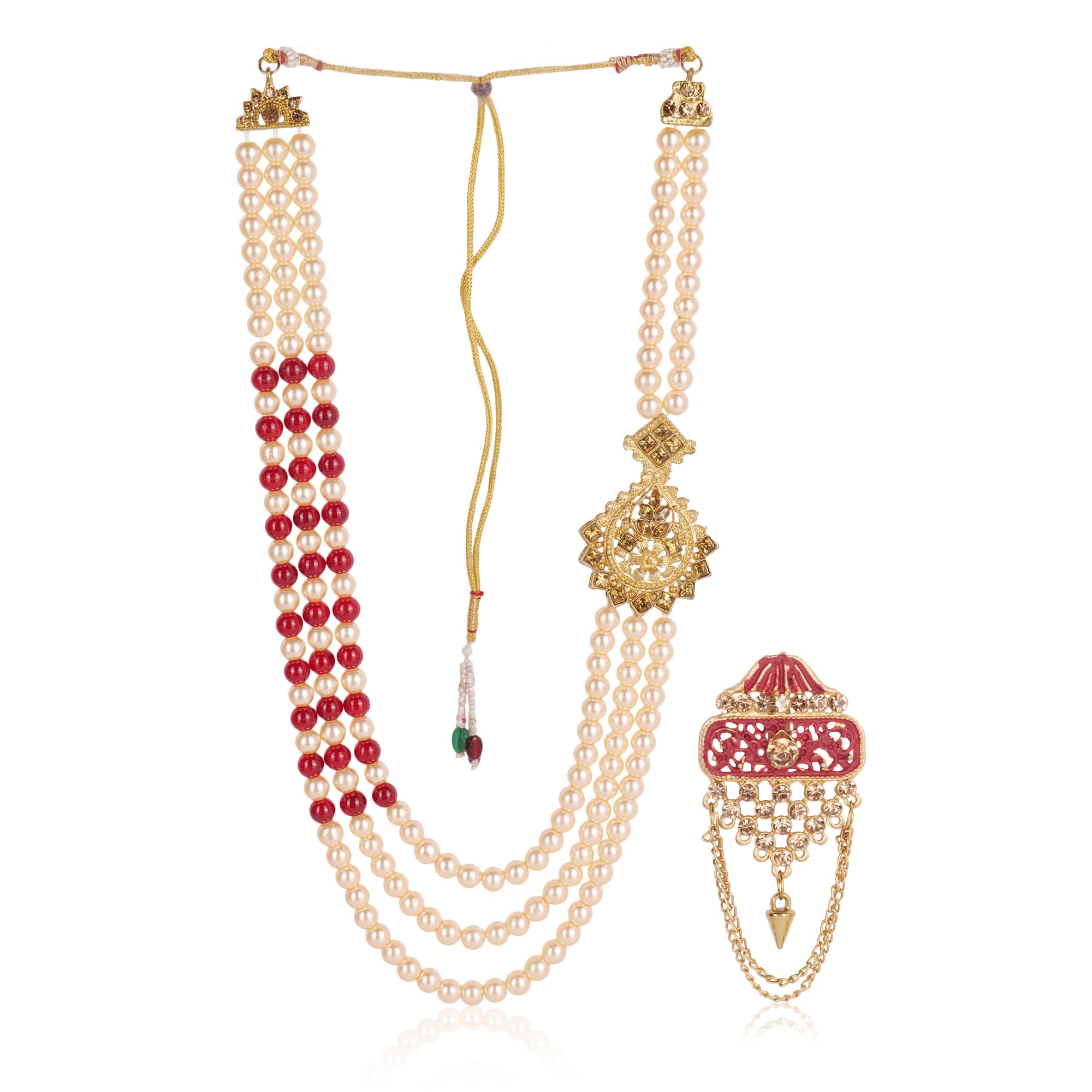 jiyanshi fashion pearl beads Dulha groom sherwani Necklace/Moti Mala for Men for wedding | Exquisite Groom Mala and Brooch Set | Perfect for Groom-picture-40