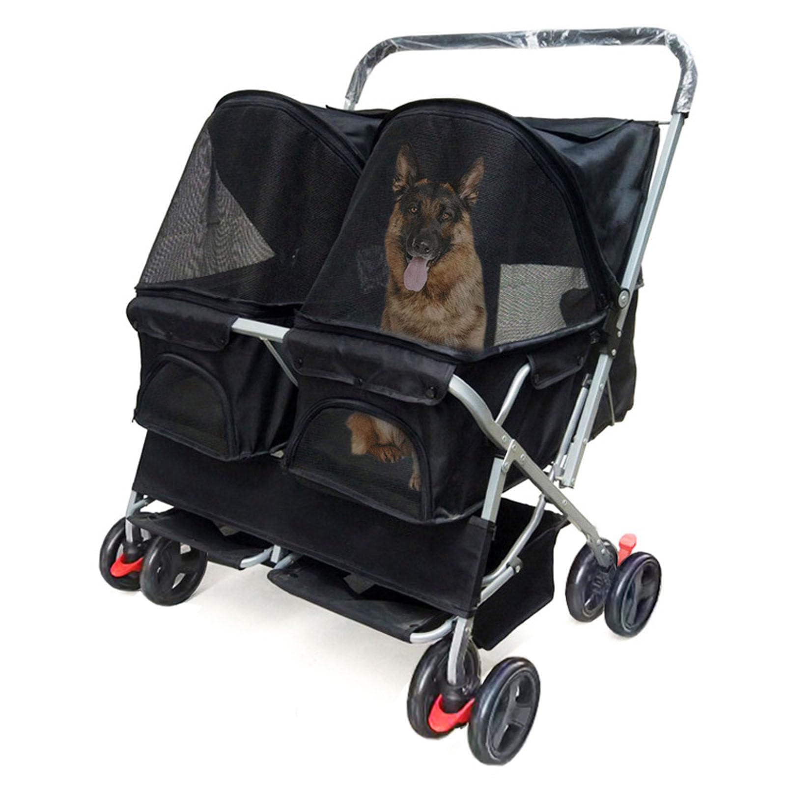 Amazon | ダブルペットベビーカー、2匹の犬と猫用の折りたたみ式