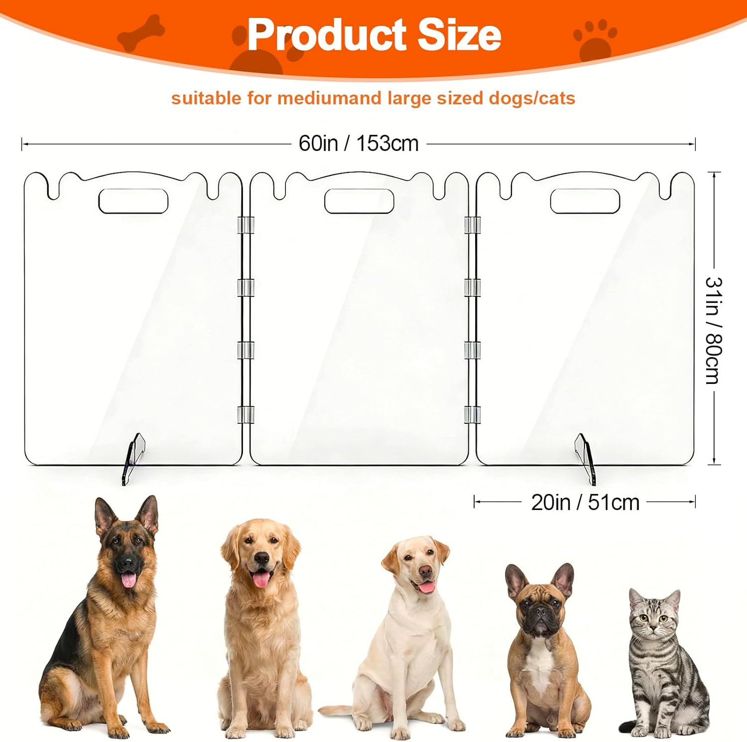 Acrylic Dog Gate, 31in Tall Freestanding Clear Pet Gate for Doorways, Transparent Clear Dog Gate Indoor for Large Openings & Stairs, Foldable Pet Gate for Dogs (3 Panel - 60'' W x 31'' H)