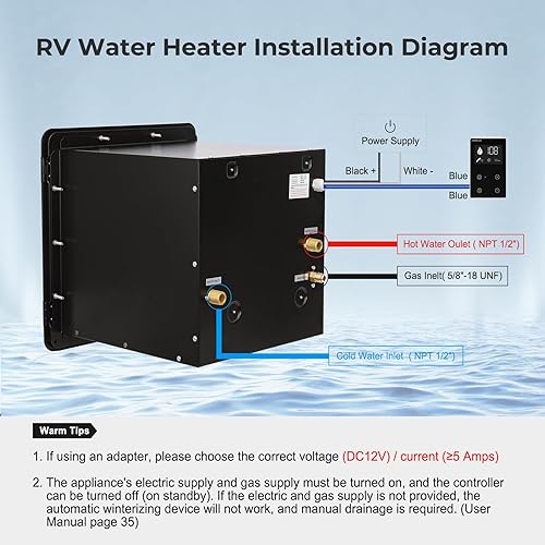 Miniatura 7 de CAMPLUX Calentador de agua sin tanque RV 2.64 GPM, 65,000 BTU calentadores de agua caliente RV con puerta de 15.2 x 15.2 pulgadas y control remoto,