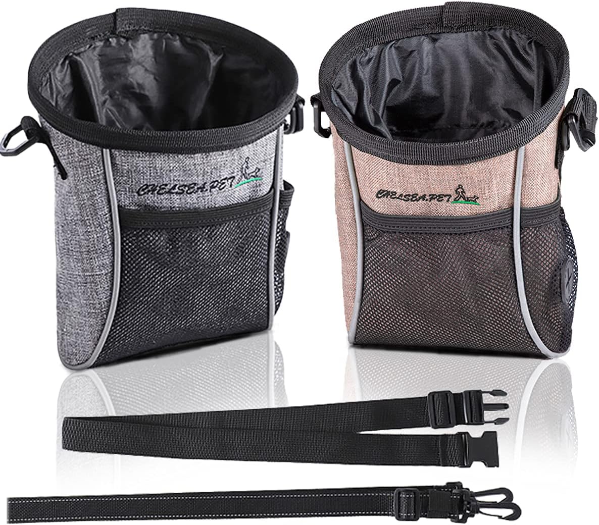 qiipii 2 Pack Dog Treat Training Pouches,Dog Treat Bag with Adjustable Waist Belt and Shoulder Strap,Waist Clip,Dog Treat Pouch Built-in…