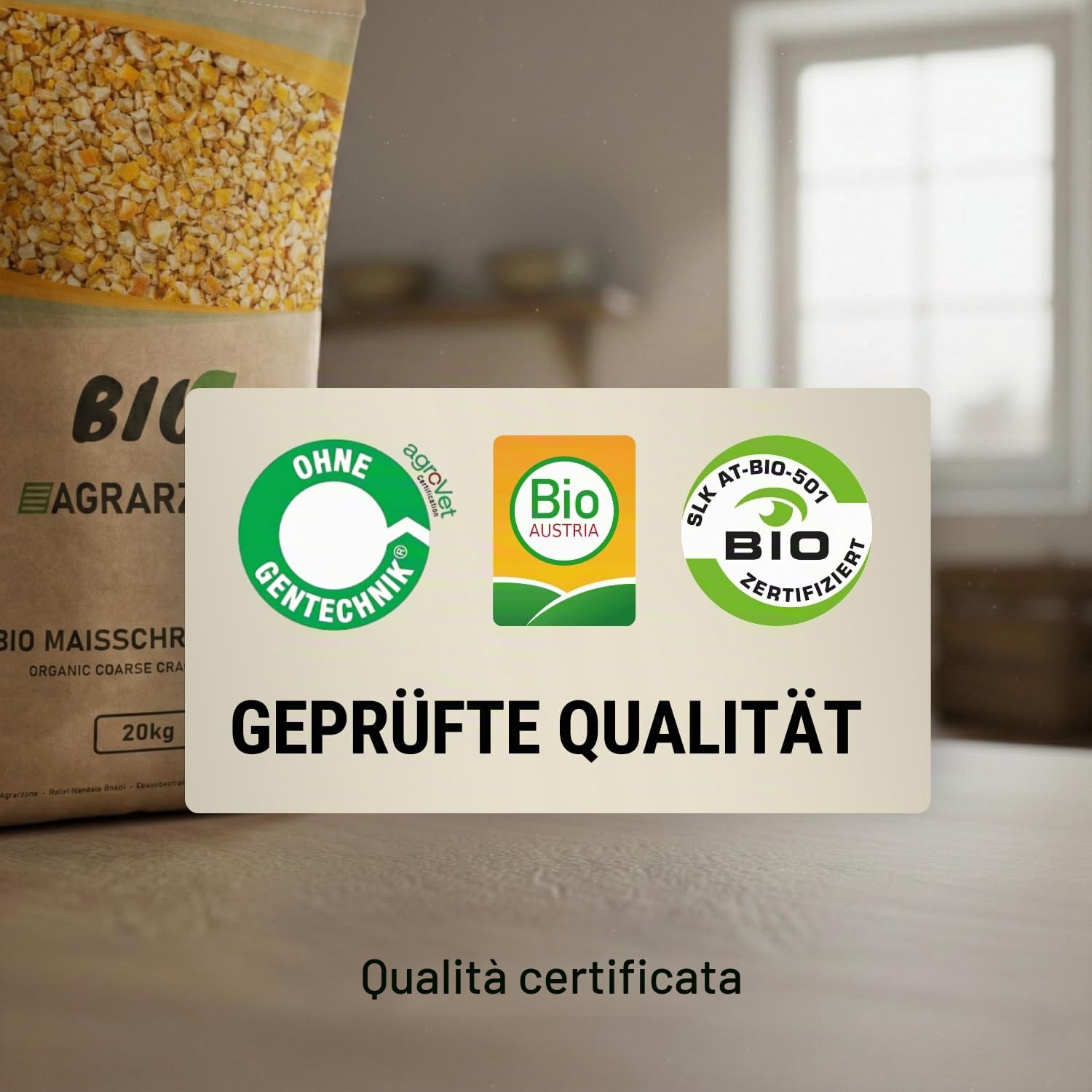 Agrarzone Mais Biologico Spezzato Grosso 20 kg - Mangime Bio per Galline e Quaglie - Mais Frantumato per Pulcini e Pollame - Selezionato e Depolverato - Senza OGM dall'Austria
